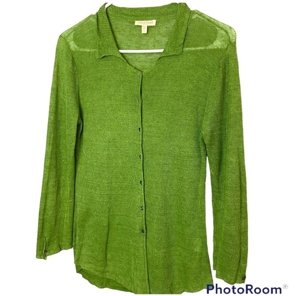 Eileen Fisher 100% Linen Semi Sheer St. Patrick's DAY Green Cardigan - Picture 9 of 10